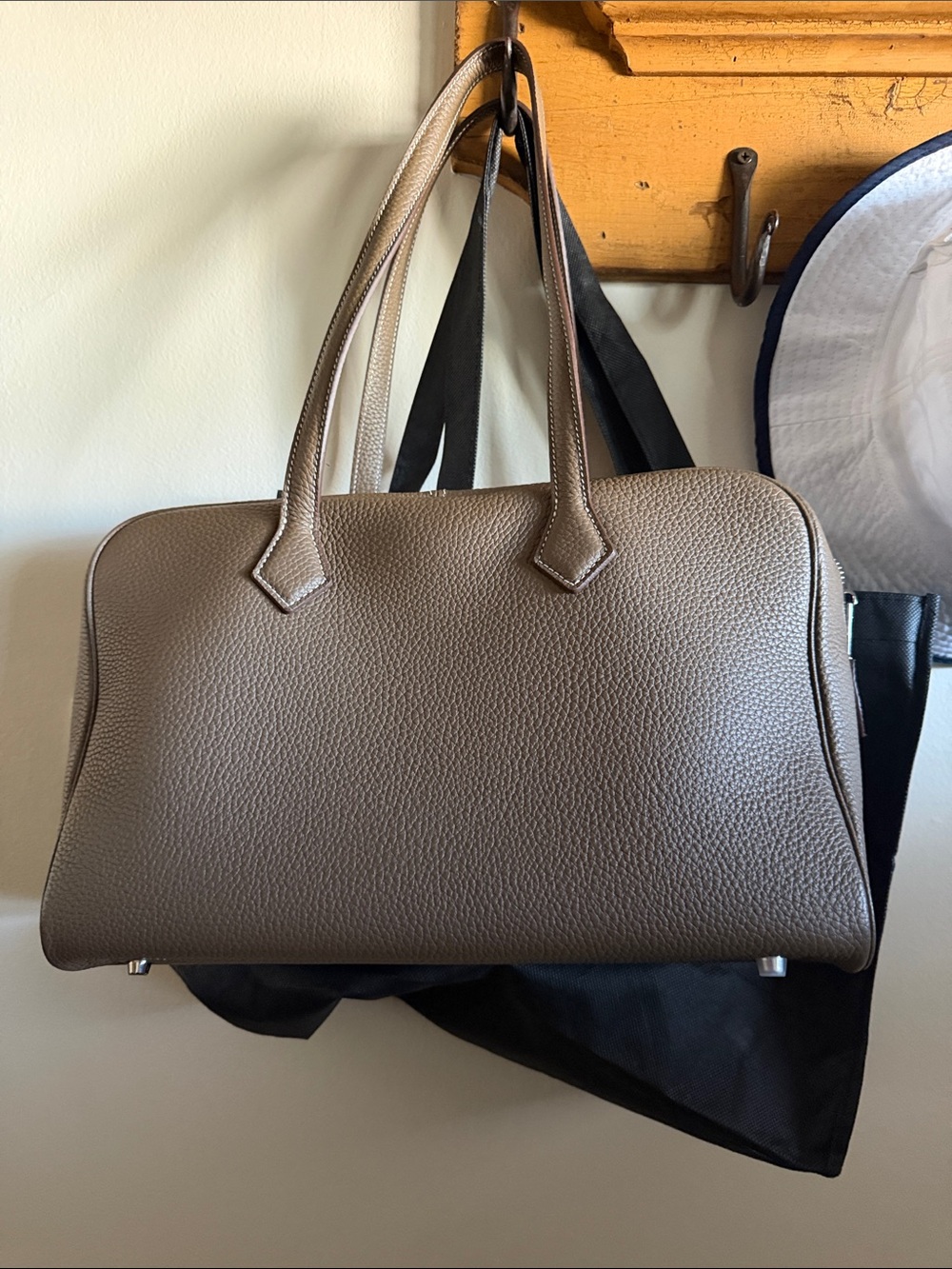 Pebbled Taupe Leather Satchel